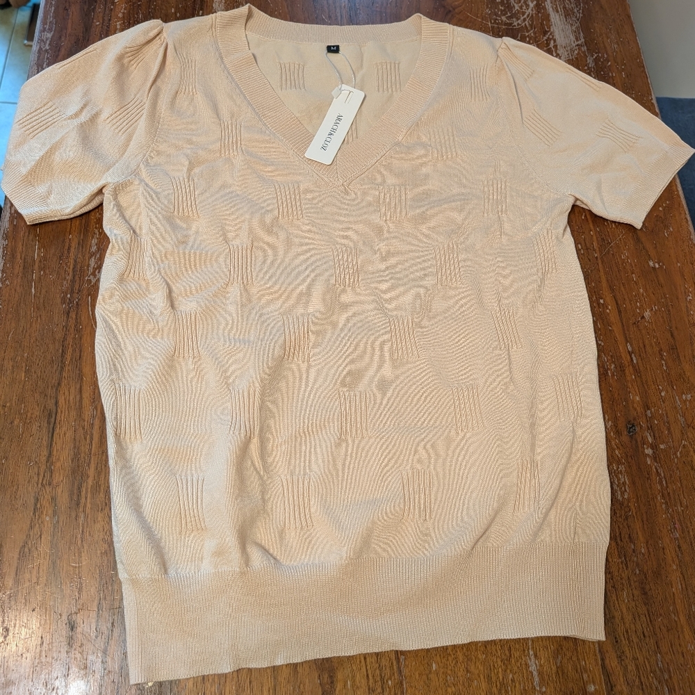 Beige Short Sleeve Sweater